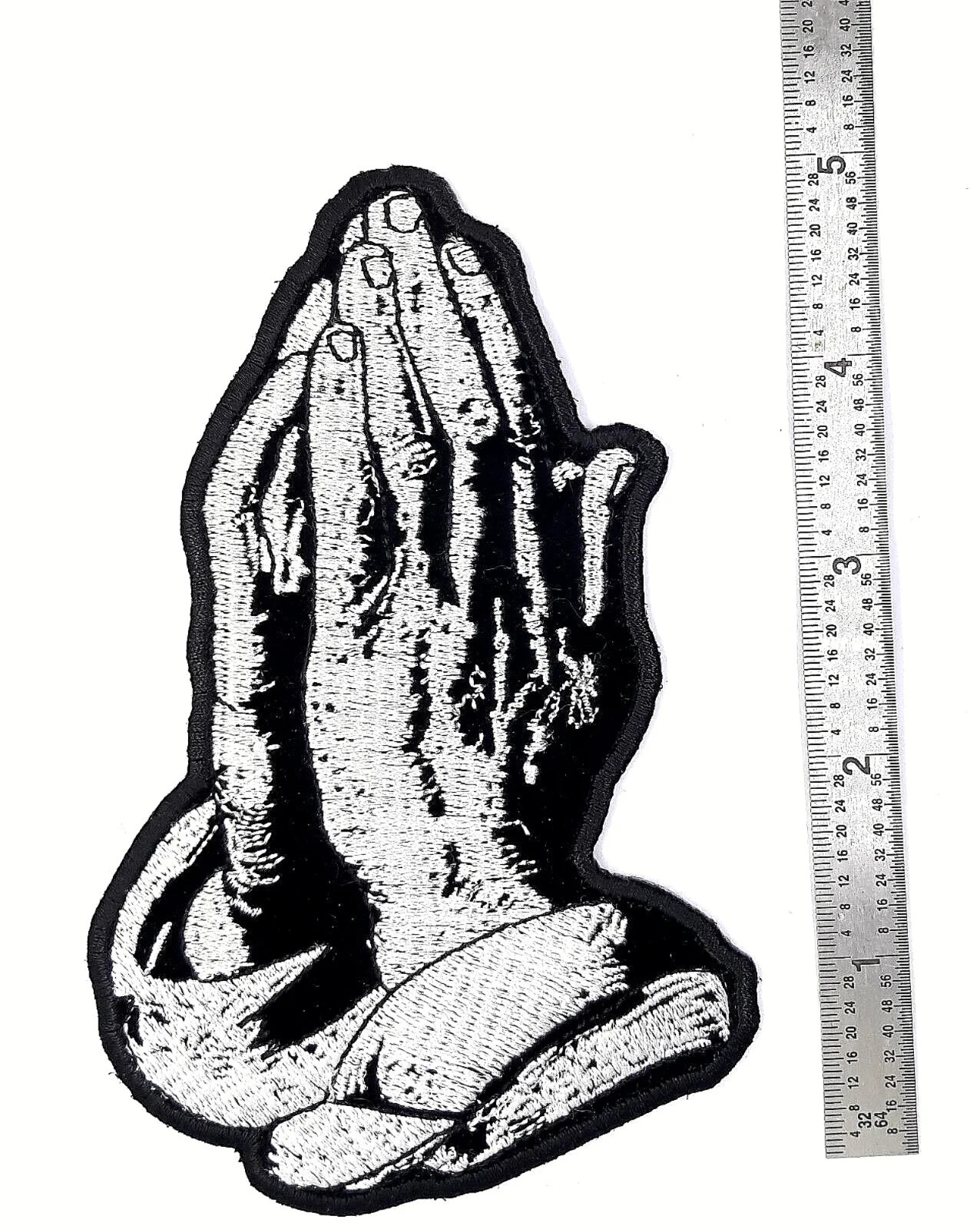 Praying Hands Iron-On Embroidered Patch 3 1/4"x 5 1/8"