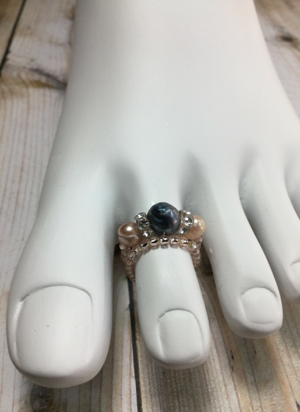 Comfortable Handmade Freshwater Pearl Stretch Toe Rings Swarovski Elements USA