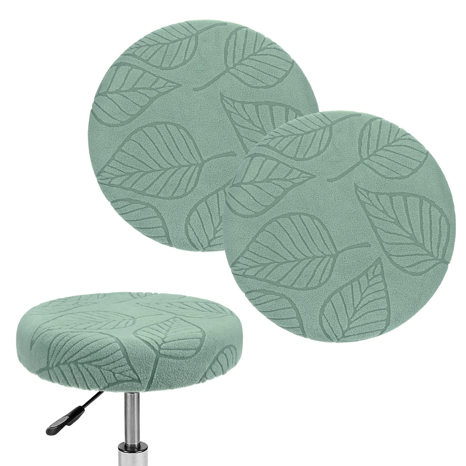 2-Pack Bar Stool Covers Round for 14-16 Inch Leaf Pattern Covers [Bean Green]