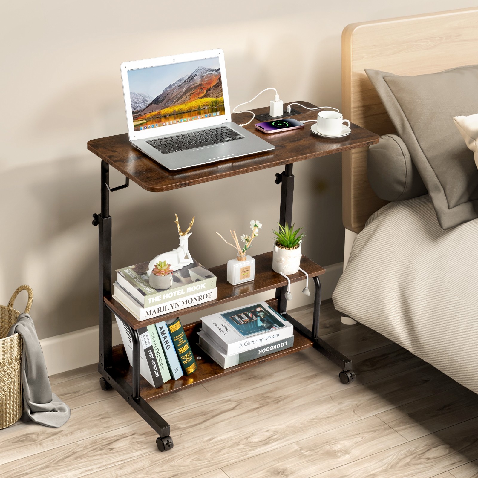 Melamine Coating Adjustable Computer Desk with 3 USB + 2 AC Outlets