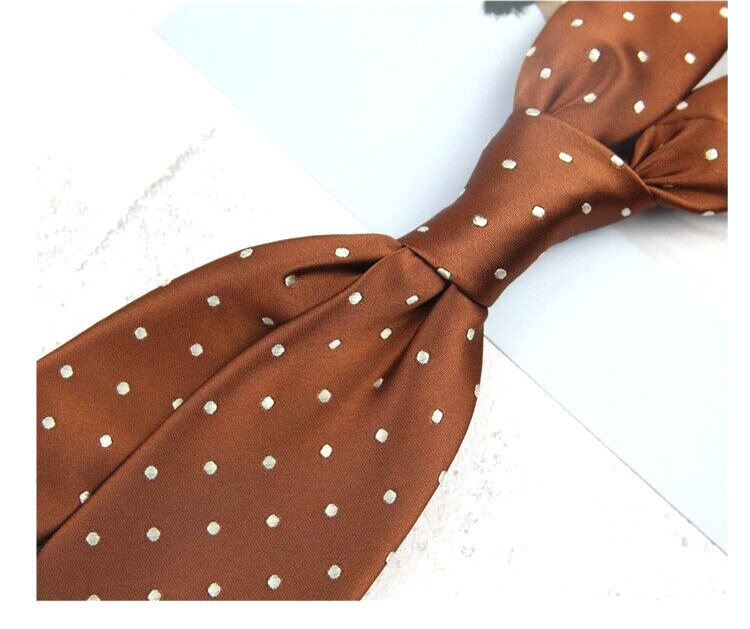New Classic Polka Dot Brown White JACQUARD WOVEN 100% Silk Men's Necktie Tie