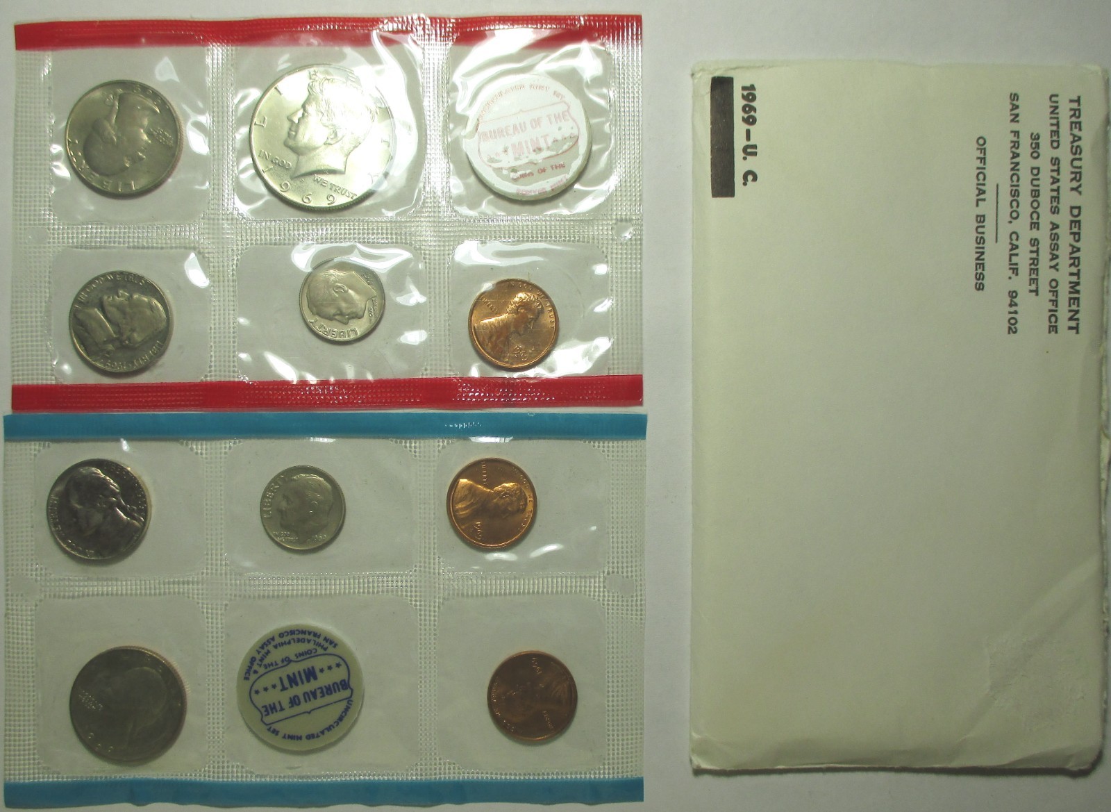 1969 US Mint Set P & D Original Envelope with 40% Silver JFK Half Up to 4 Sets