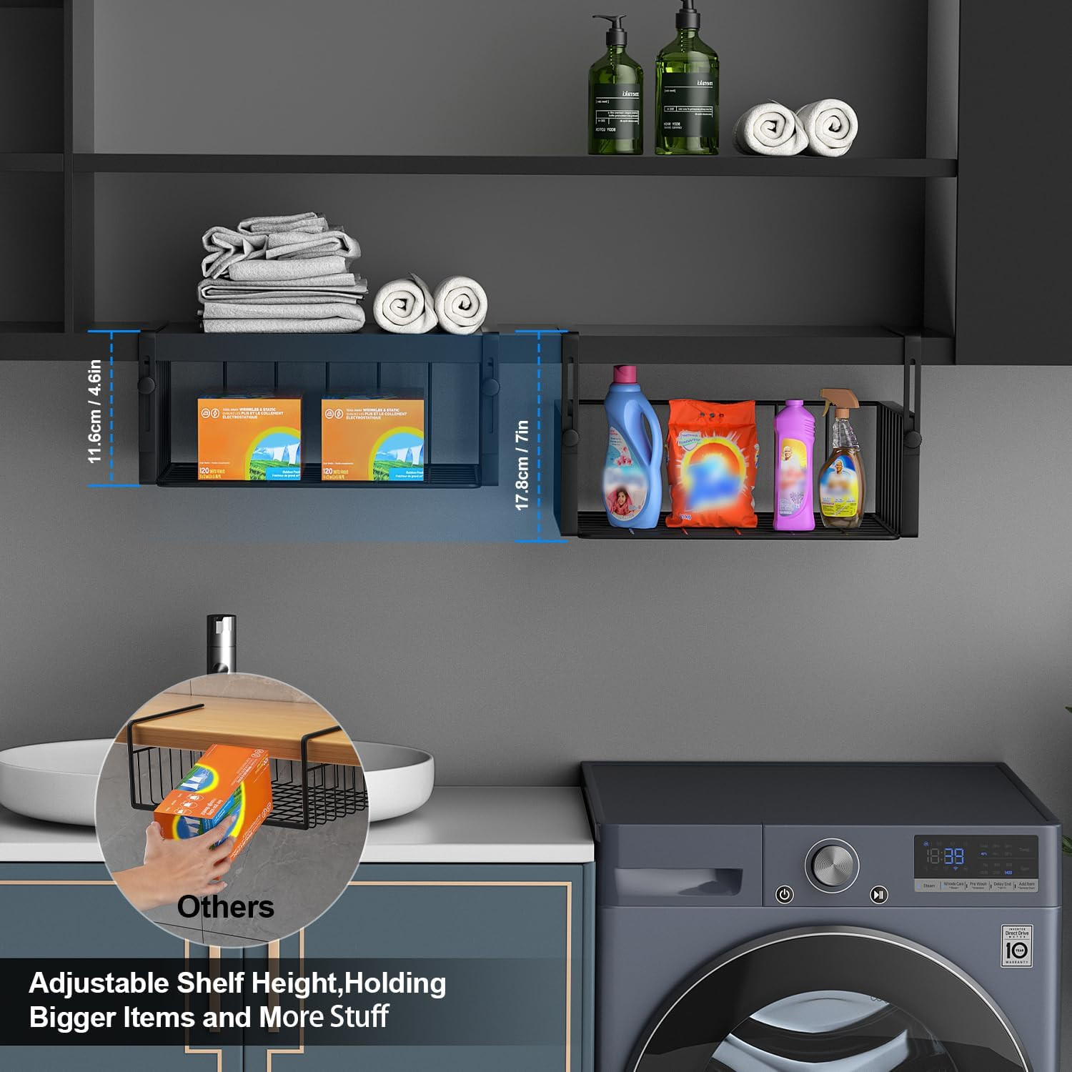 2Pack under Shelf Basket Storage,Adjustable Hanging,Black | under Cabinet Shelf