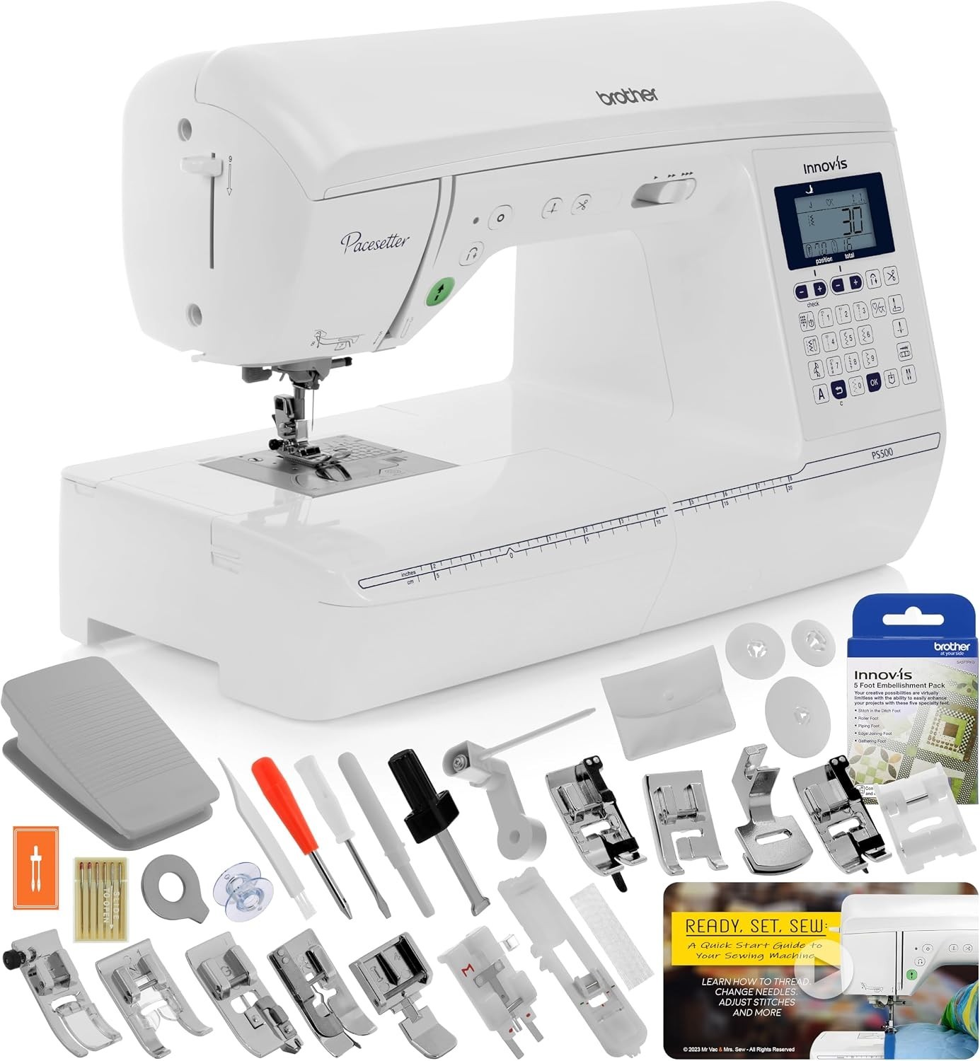 Brother Innov-ís PS500 Sewing Machine w/Brother 5 Foot Pack+Ready Set Sew Video