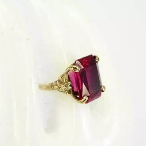 3Ct Emerald Cut Simulated Ruby Solitaire Women's Ring 14k Yellow Gold Plated