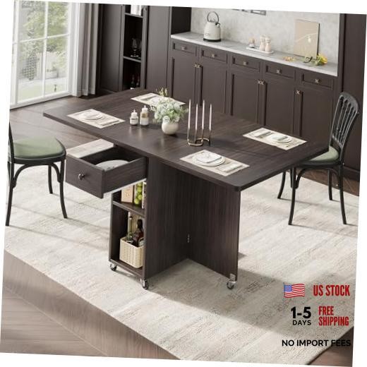 Space Saving Folding Dining Table for 4, Foldable Dining Table with Walnut