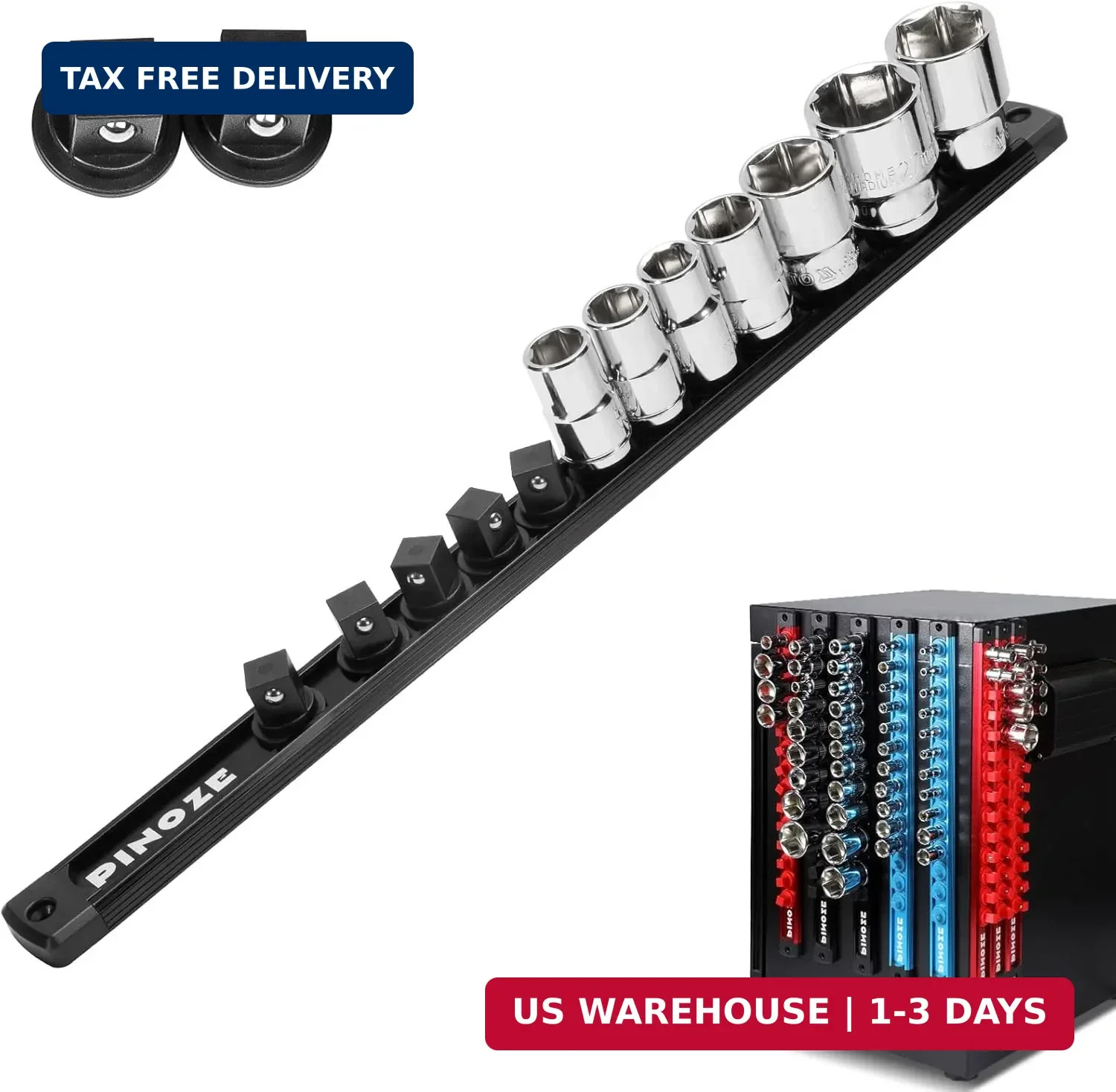 1/2" Magnetic Socket Holder Organizer - Aluminum Alloy Socket Rail Tray f