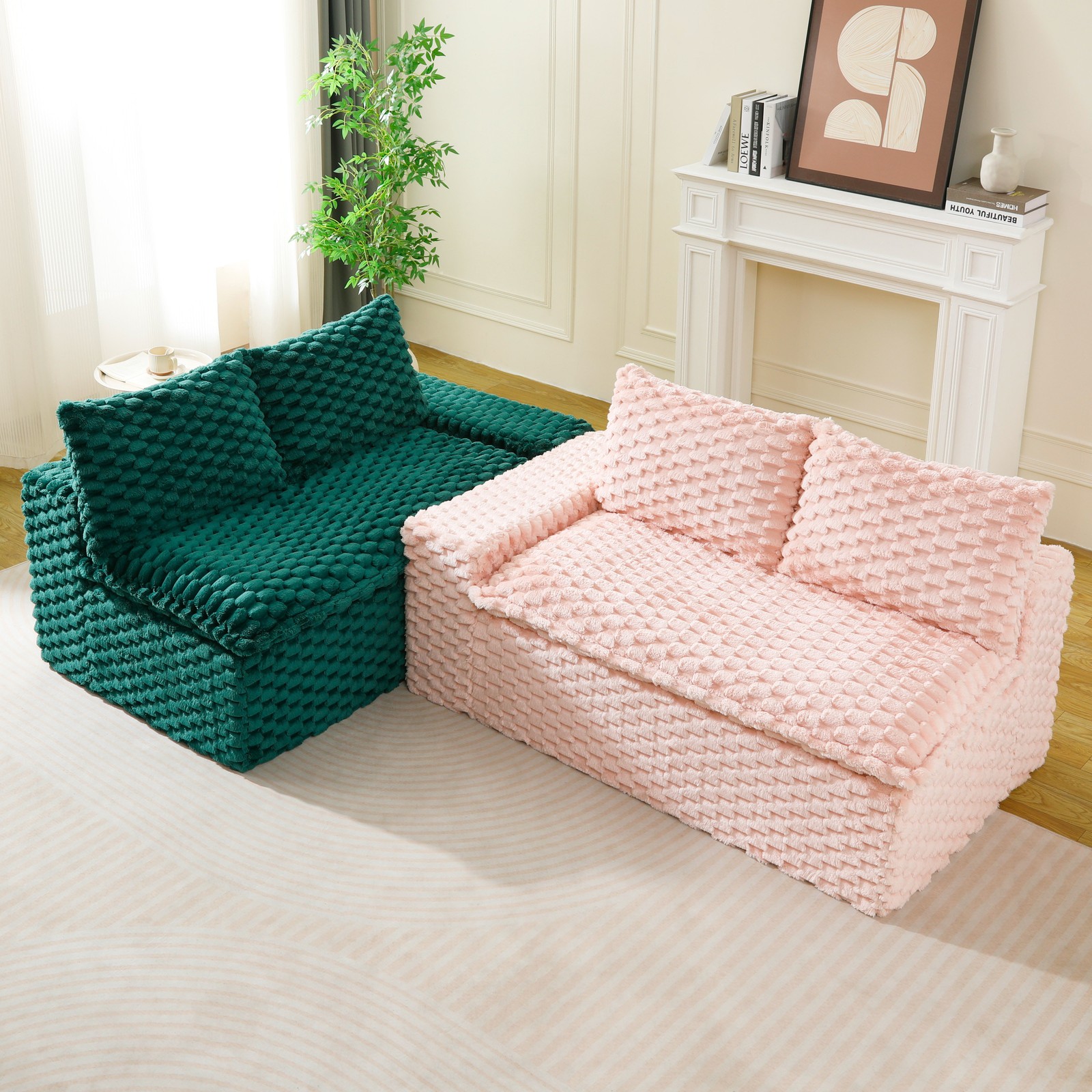 Luxury Color-Block Turtle Velvet Multifunctional Sofa - Arrangeable in Single