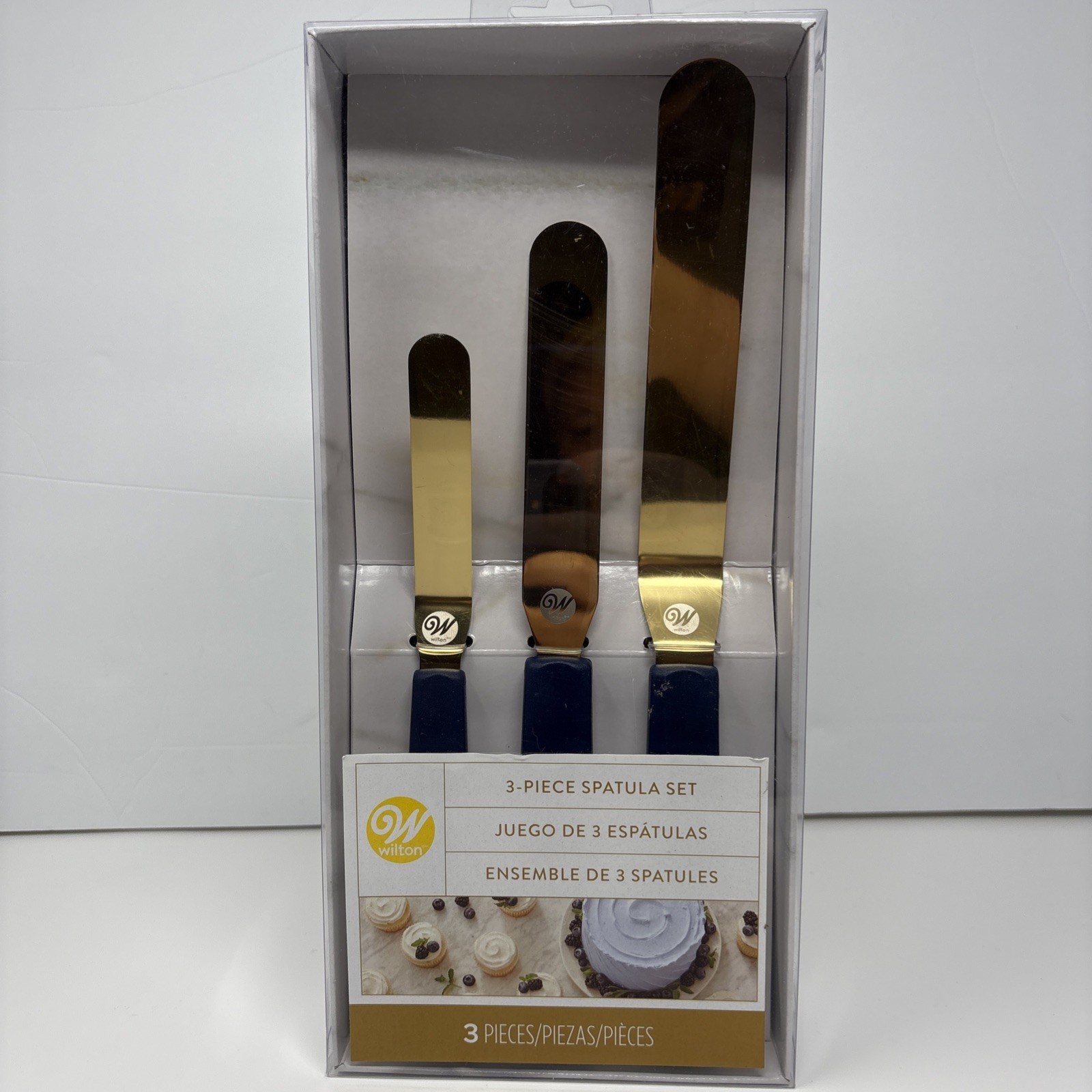 Wilton Navy Blue and Gold Icing Spatula Set 3-Piece Set NÉW IN BOX Free Shipping