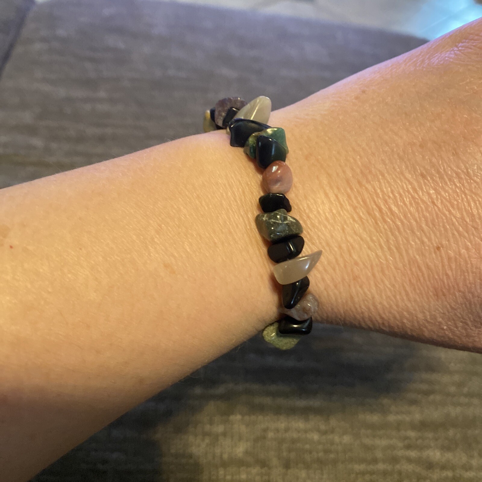 Agate and obsidian handmade Stretch Bracelet 7 in