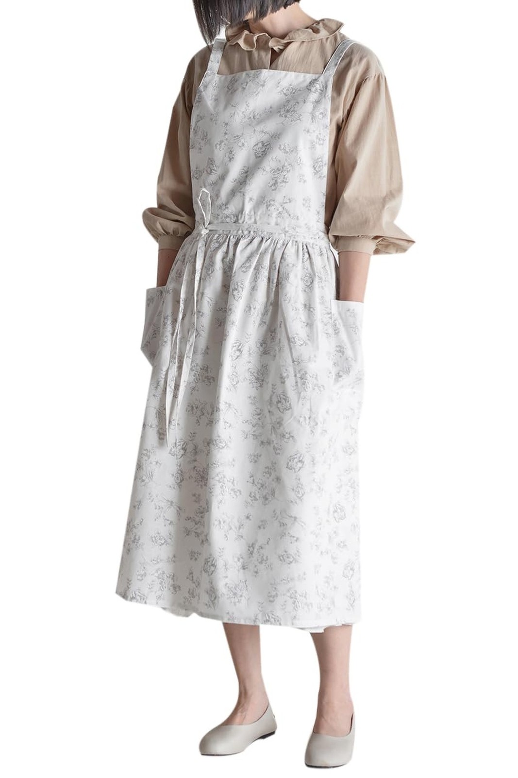 Girls Women Pleated Cotton X Back Aprons Home Kitchen Garden Art Painting Pin...