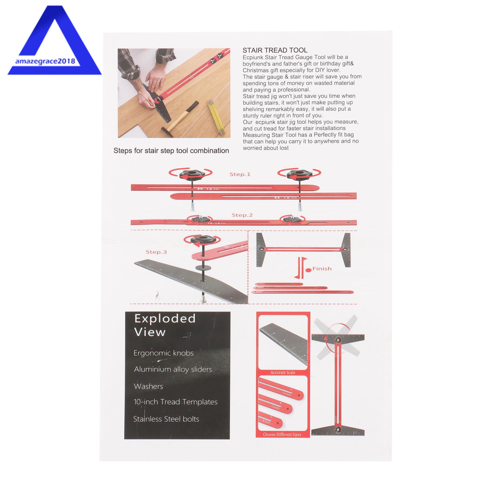 8-60 Inch Stair Treads Gauge Template Tool,Stair Jig, Metal Stair Measuring Tool