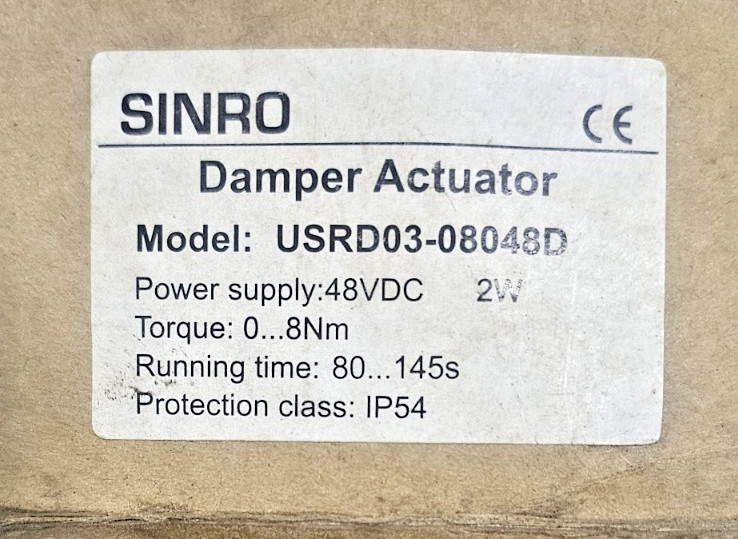 SINRO DAMPER ACTUATOR MODEL USRD03-08048D 48VDC NEW-OPEN BOX