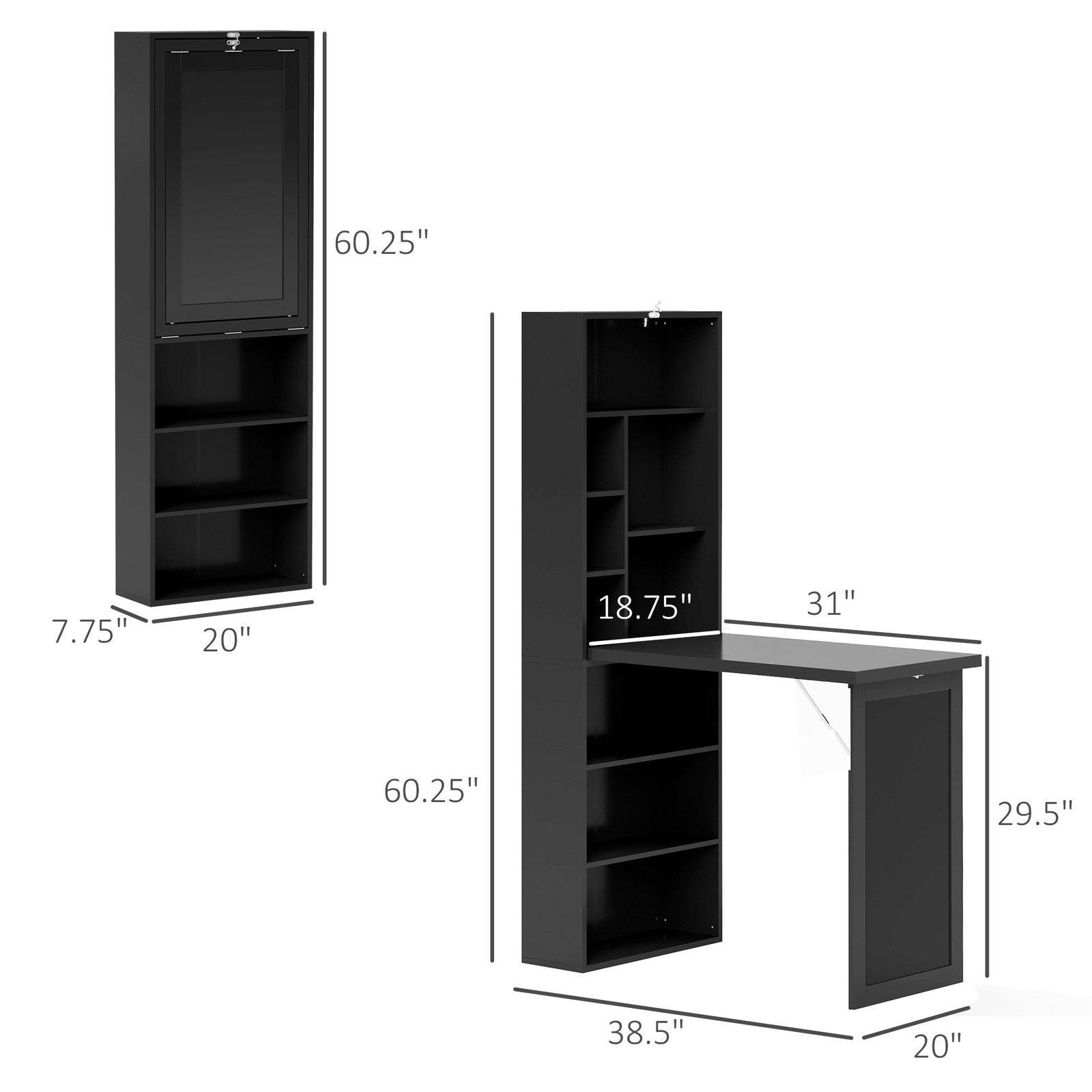 Convertible Desk with Blackboard & Shelf Multi-Function Table, Black