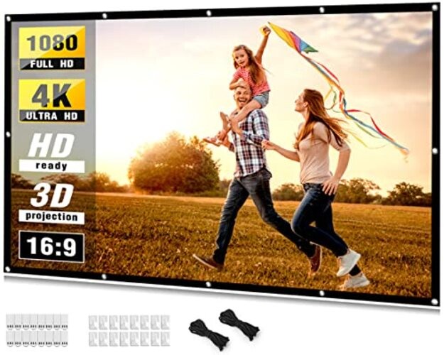 Projector Screen 4K Movie Projector Screen 16:9 HD Foldable and 100 inch