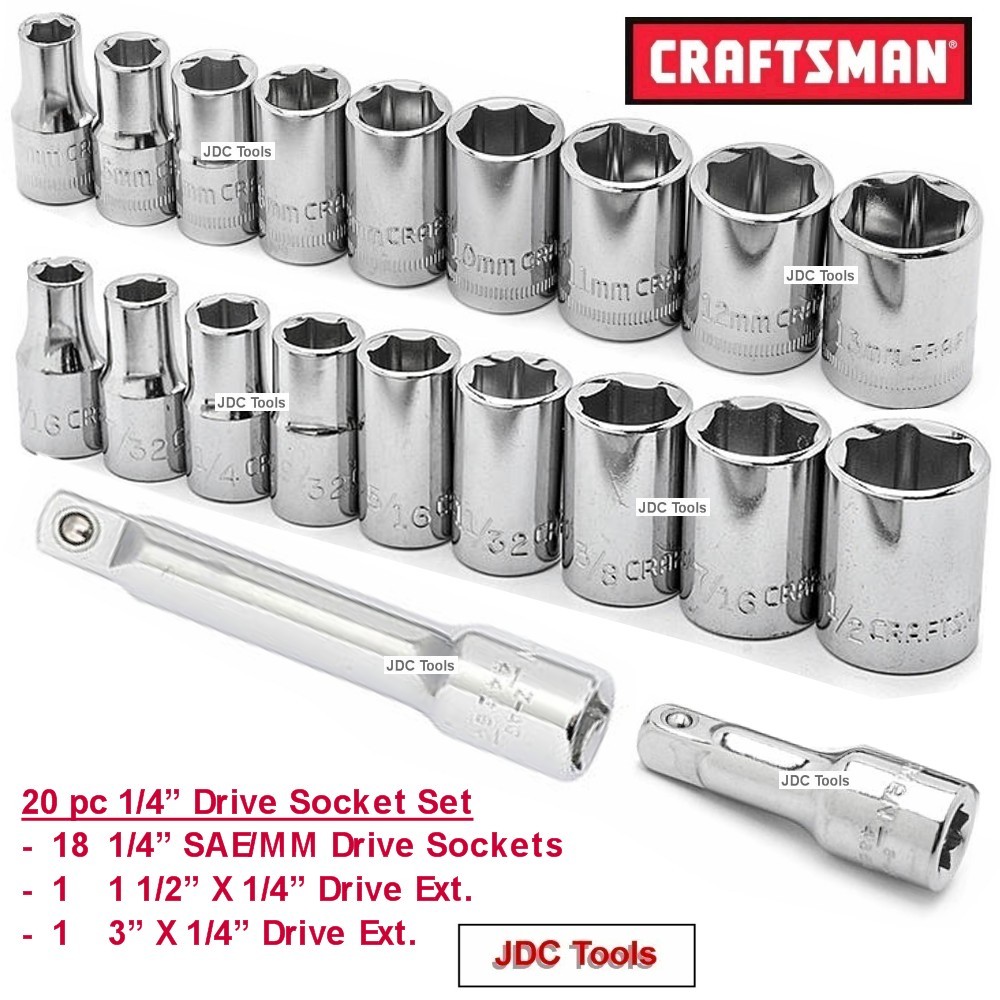 CRAFTSMAN TOOLS 20 pc 1/4 SAE and MM Socket Set  9 10 11 18