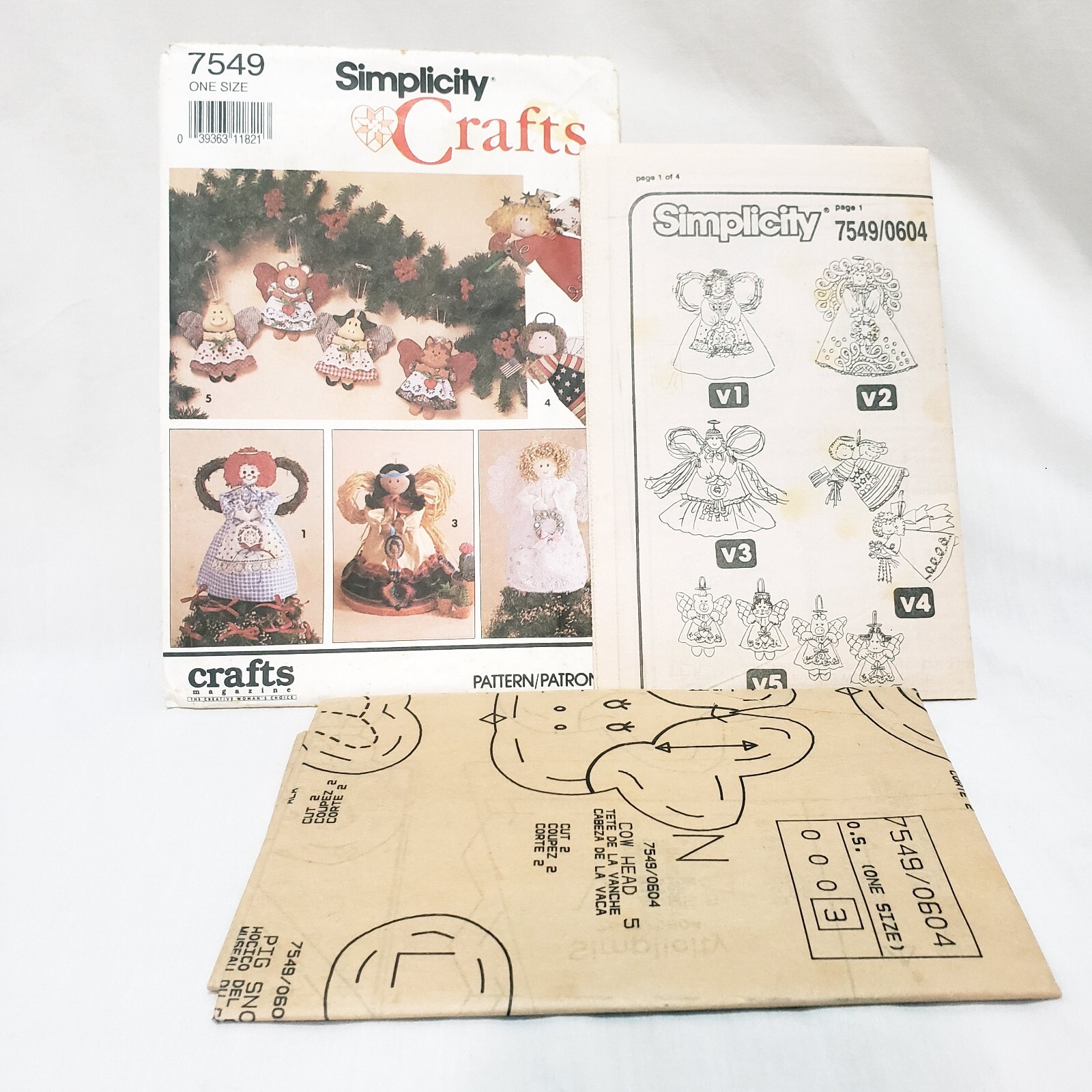 Angel Tree Topper or Standing Christmas Ornaments Simplicity 7549 Pattern Uncut