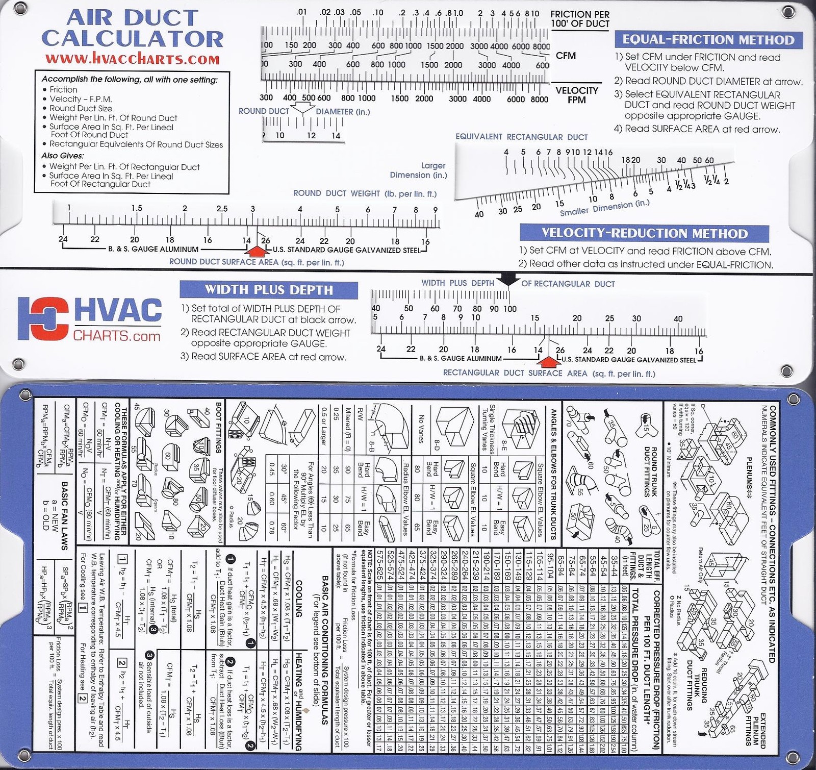 Air Duct Sizing Calculator Slide Rule Chart