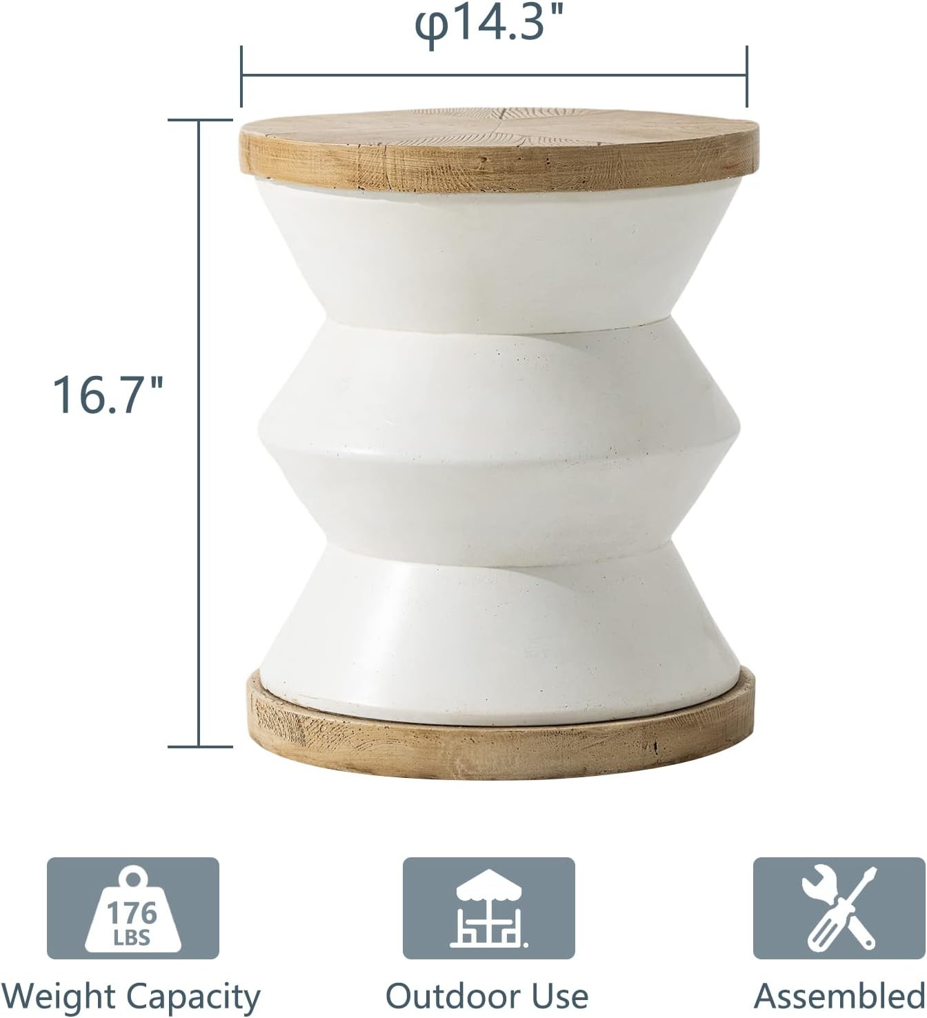 White Outdoor Side Table, round Mgo Concrete End Patio Side Table, Lightweight C
