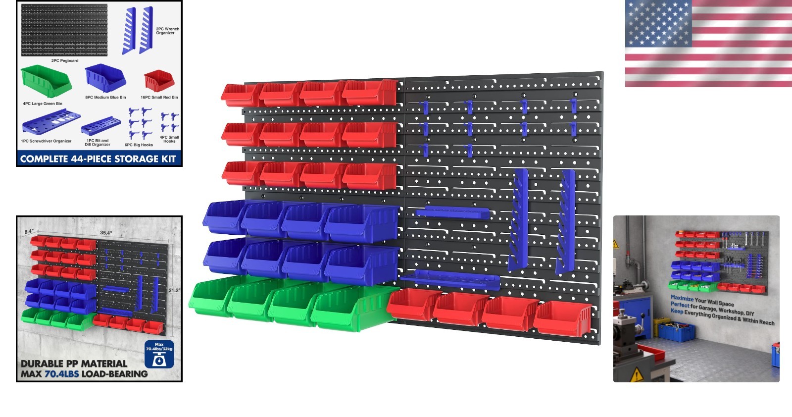 Versatile Pegboard Organizer: 44PC Tool Storage for Craft & Garage Spaces