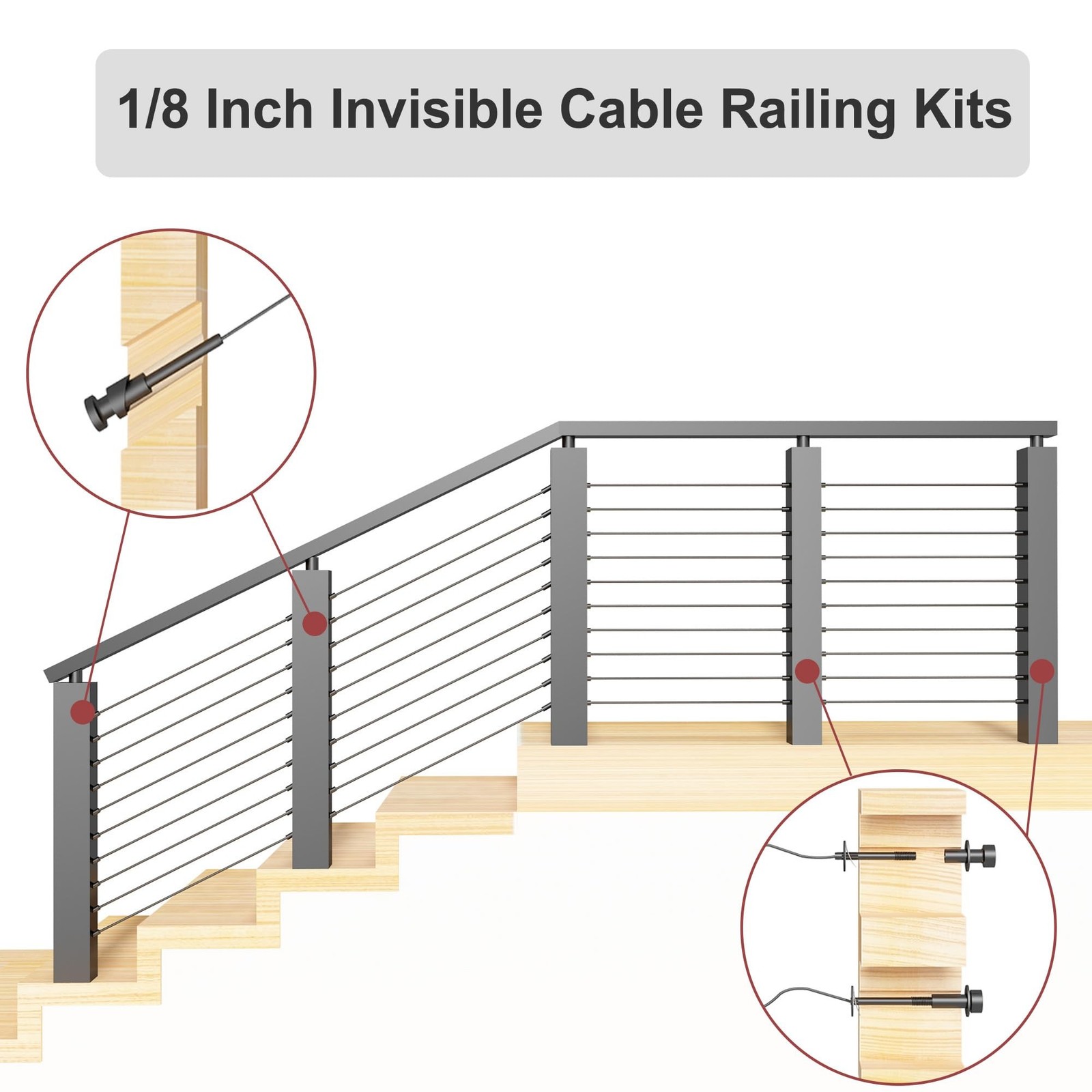 30 Pack Invisible Cable Railing Kit, Cable Railing Hardware, 316 Stainless St...