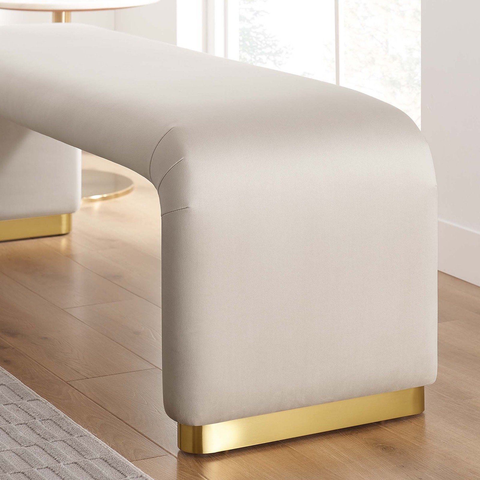 Modway Koda 60" Performance Velvet Waterfall Long Bench in Brass Almond