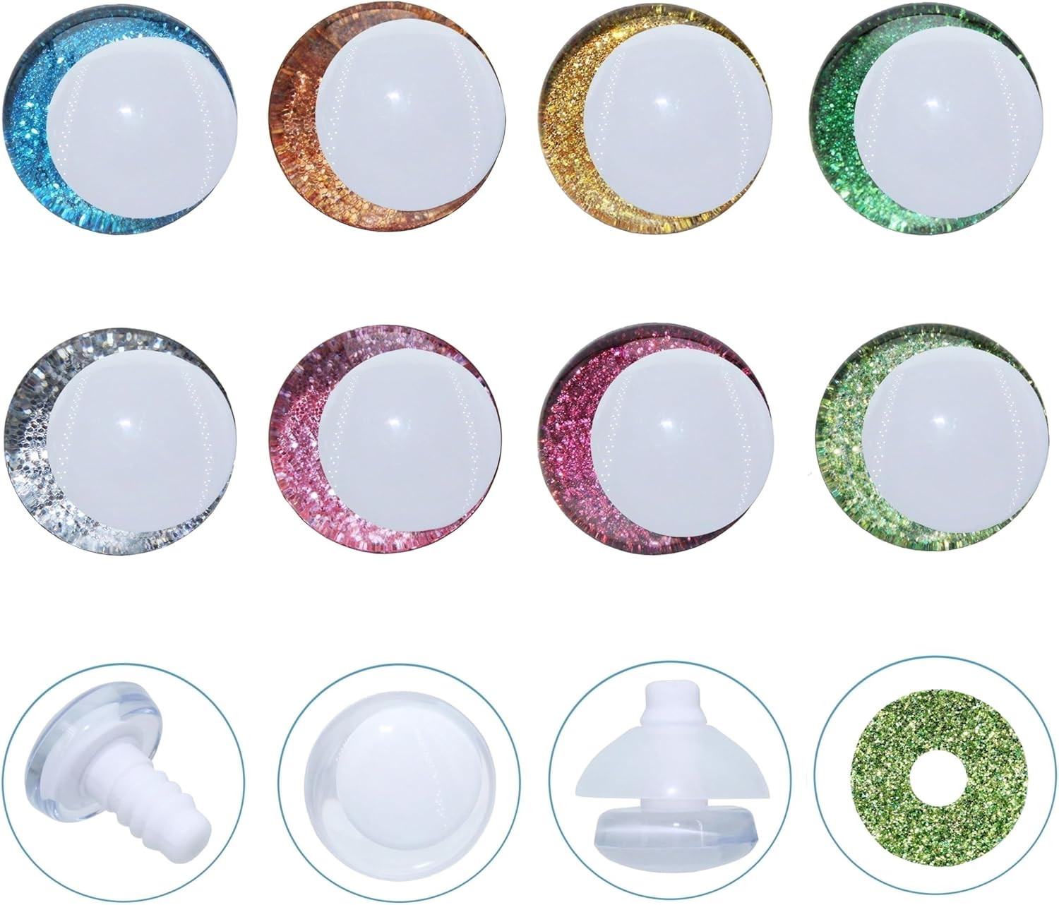 96Pcs 3D Glitter Safety Eyes and Washers for Amigurumi Crochet -  8Colors Whi...