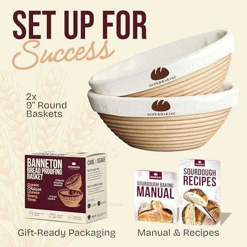 Sourdough Starter Kit 2 Pack 9" Round Bread Proofing Baskets Rattan Set New