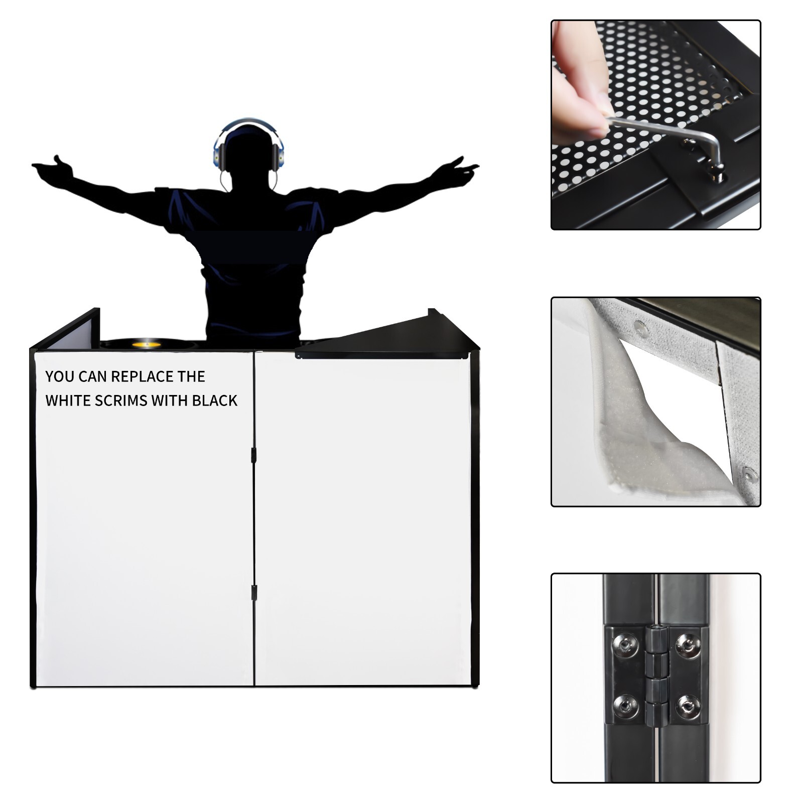 PRORECK DJ Facade Booth Table Panel Black Metal Frame Foldable White &Black Set