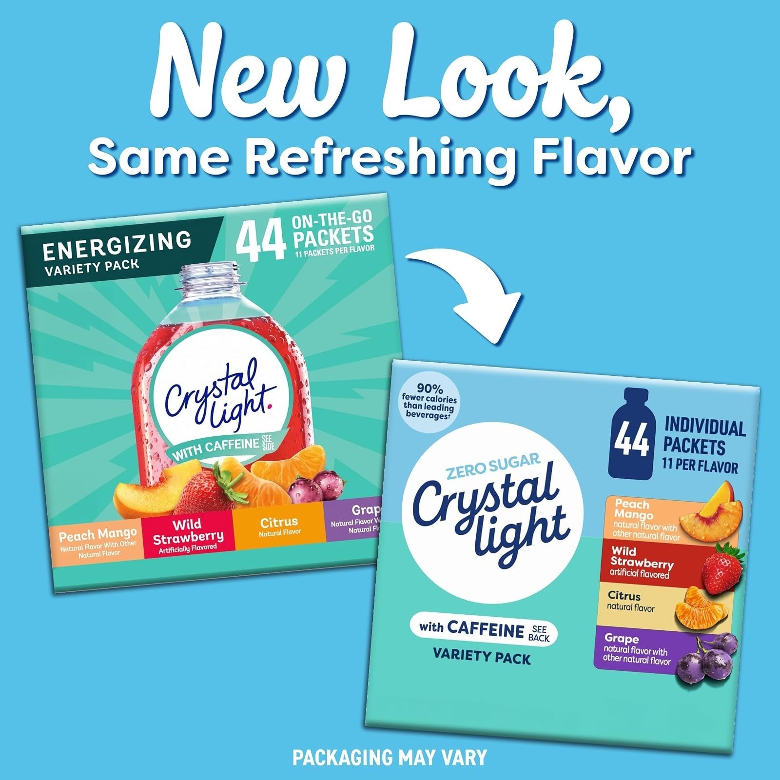 Crystal Light Energizing Drink Mix Variety Pack, 44 Packets, Zero Sugar