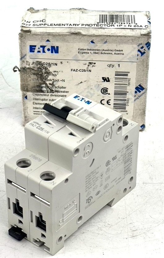 Eaton FAZ-C25/1N  1 Pole 25 Amp Circuit Breaker — NEW OPENED WAS SEALED