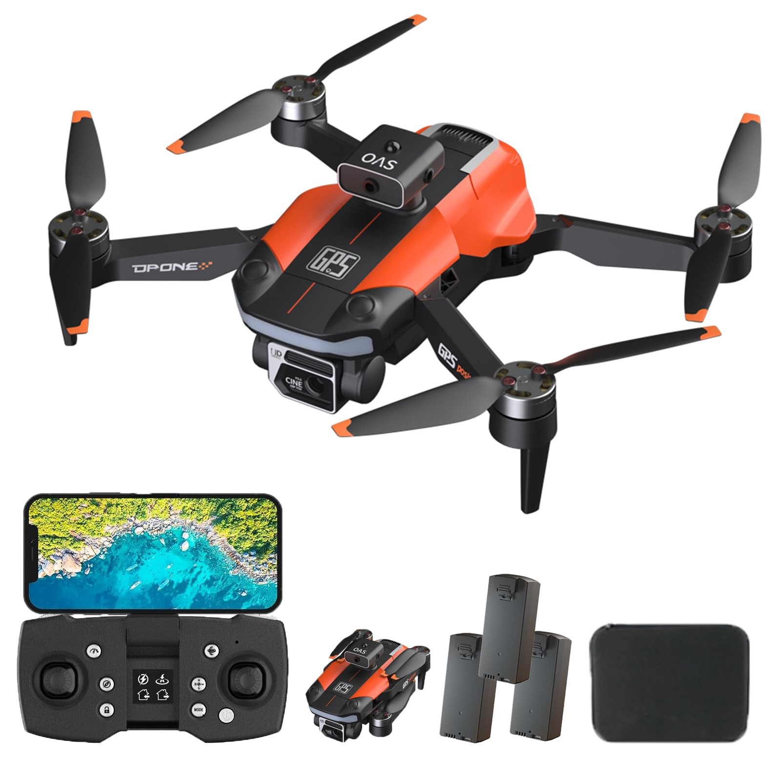GoolRC GPS Drone with 8K Dual Camera for Adults, 60 3 Battery, Black/Orange