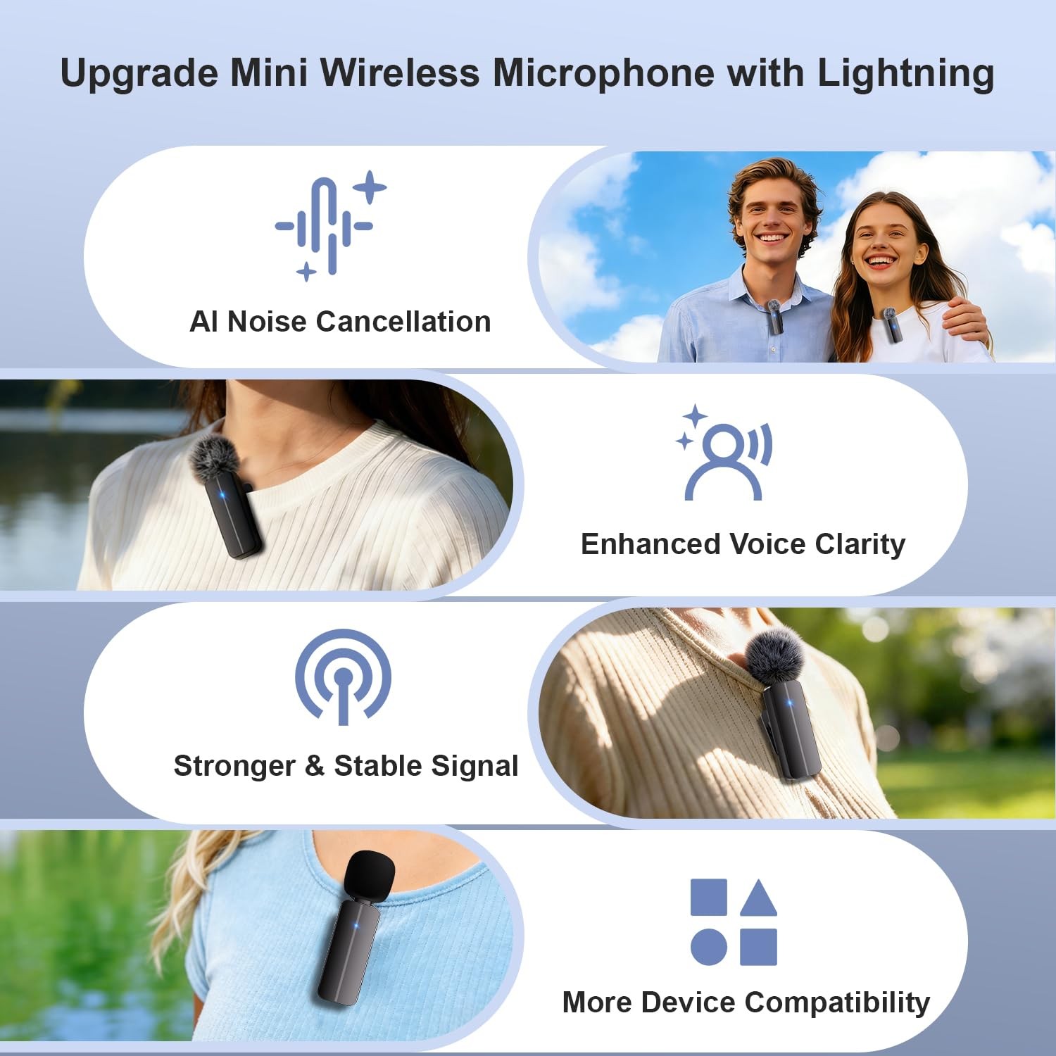 2-Pack Wireless Mini Lavalier Lapel Microphone for Full, Flat Black