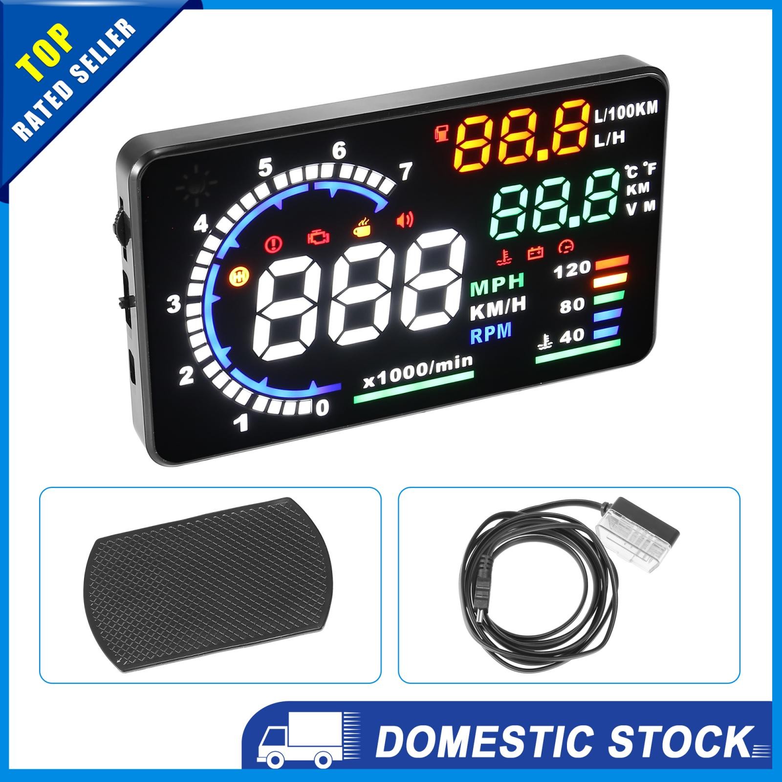 5.5 " HUD Head Up Display Windshield Screen Display with OBDII EUOBD Pack of 1