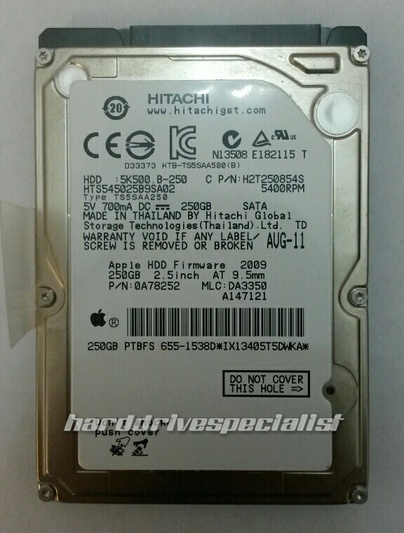 Hitachi HTS545025B9SA02 250GB SATA 5400RPM P/N:0A78252 MLC:DA3350 F/W:2009