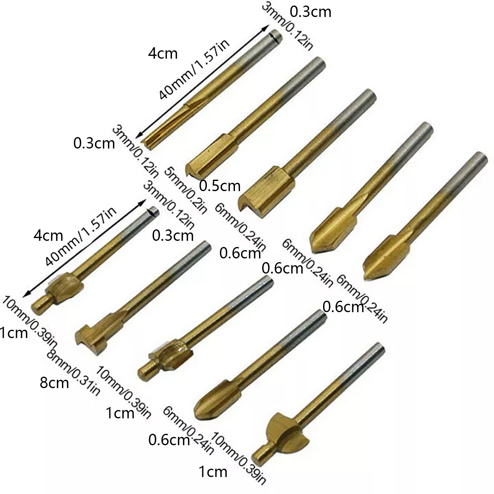 10x 1/8 inch 3MM Titanium Mini Hss Router Bits Trimmer Shank For Rotary Tool