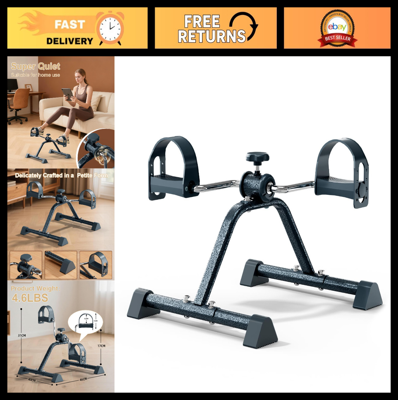 Compact Under Desk Elliptical & Mini Exercise Bike - Seated Leg Pedal Machine, A
