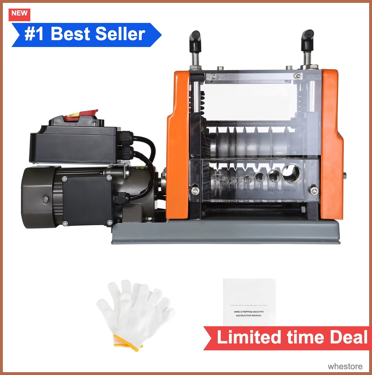 Electric Wire Stripping Machine 60W 1.5-25mm Cast Iron 6 Round 1 Flat Channel