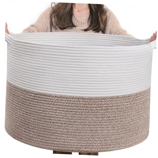 XXXLarge Cotton Rope Basket 21.7" x 21.7" x 21.7"D x 13.8"H White & Brown