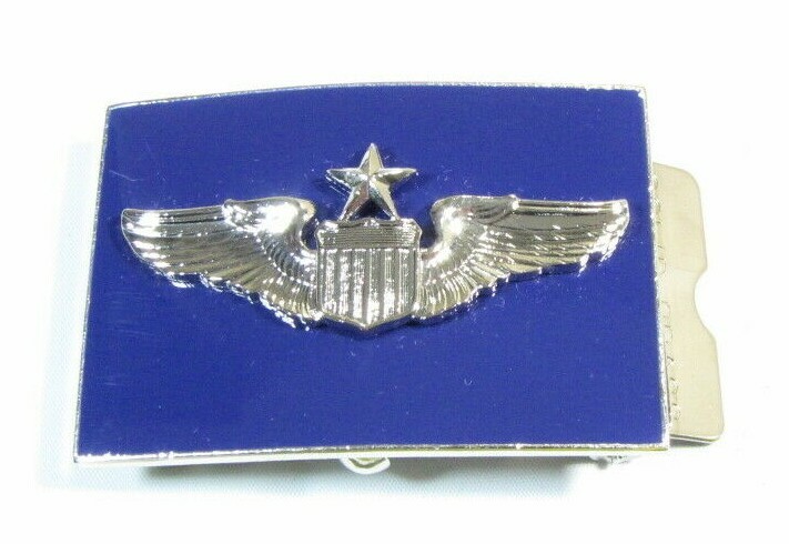 New RARE USAF Air Force Chrome & Enamel Senior Pilot Wings Belt Buckle 4I1
