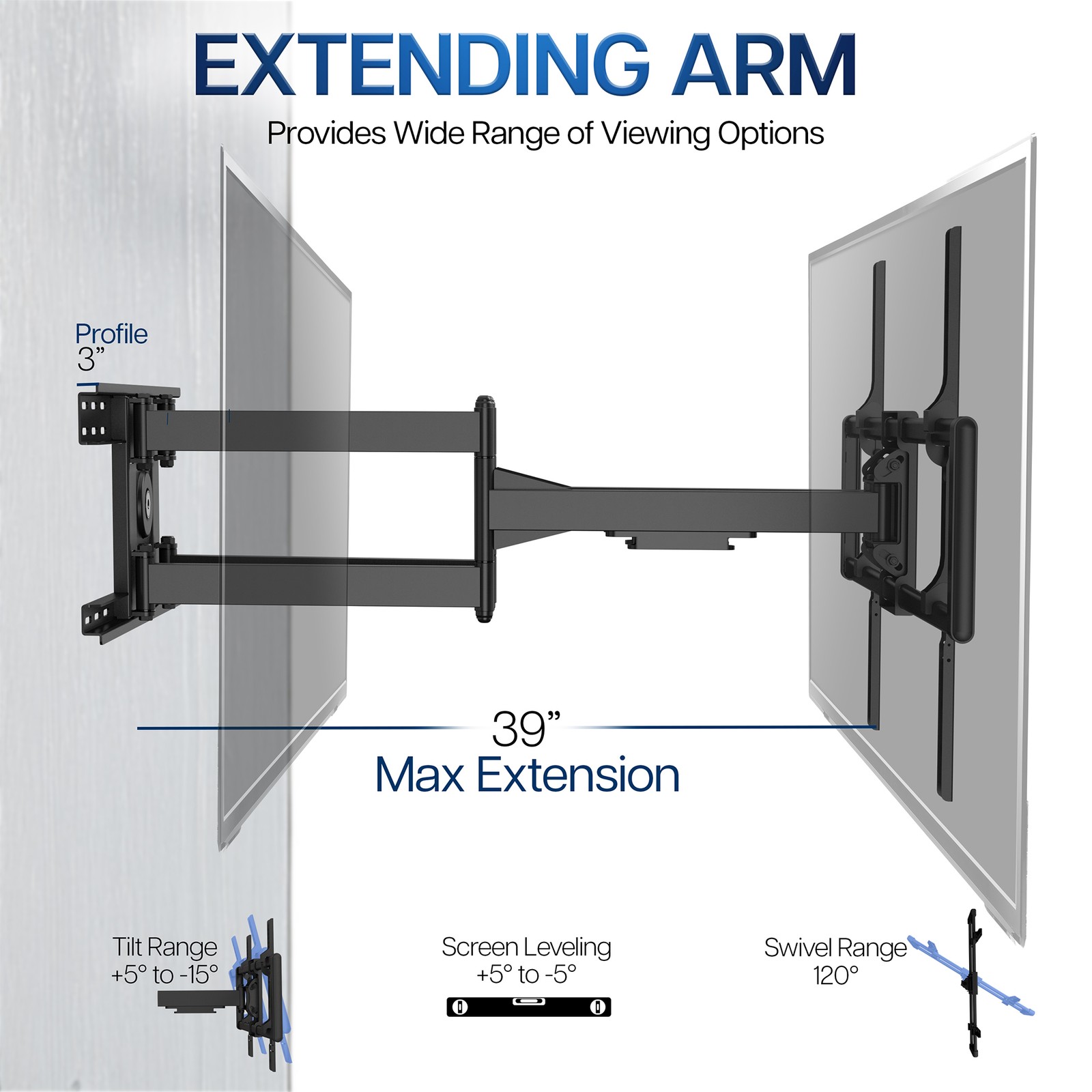 VIVO Heavy Duty Full Motion 60" to 120" Large Screen TV Wall Mount with Long Arm