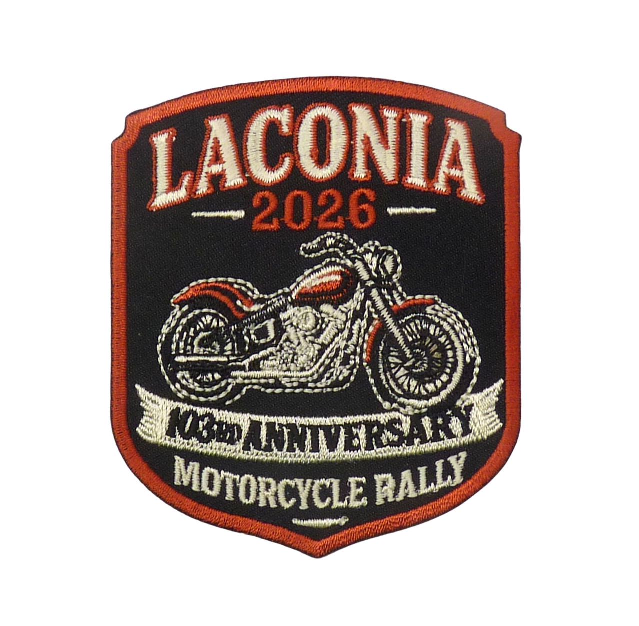 Laconia 2026 103rd Anniversary Motorcycle Rally Embroidered Patch.