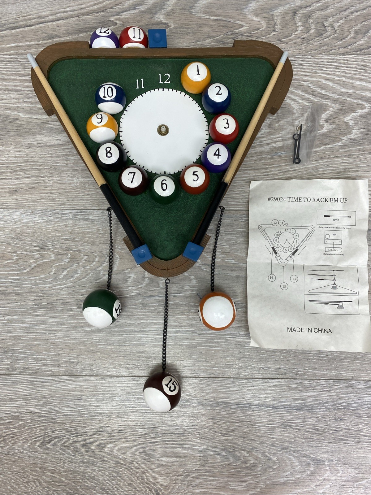 Billiards Wall Clock Pool Balls Triangle Man Cave Accent Table Game Room