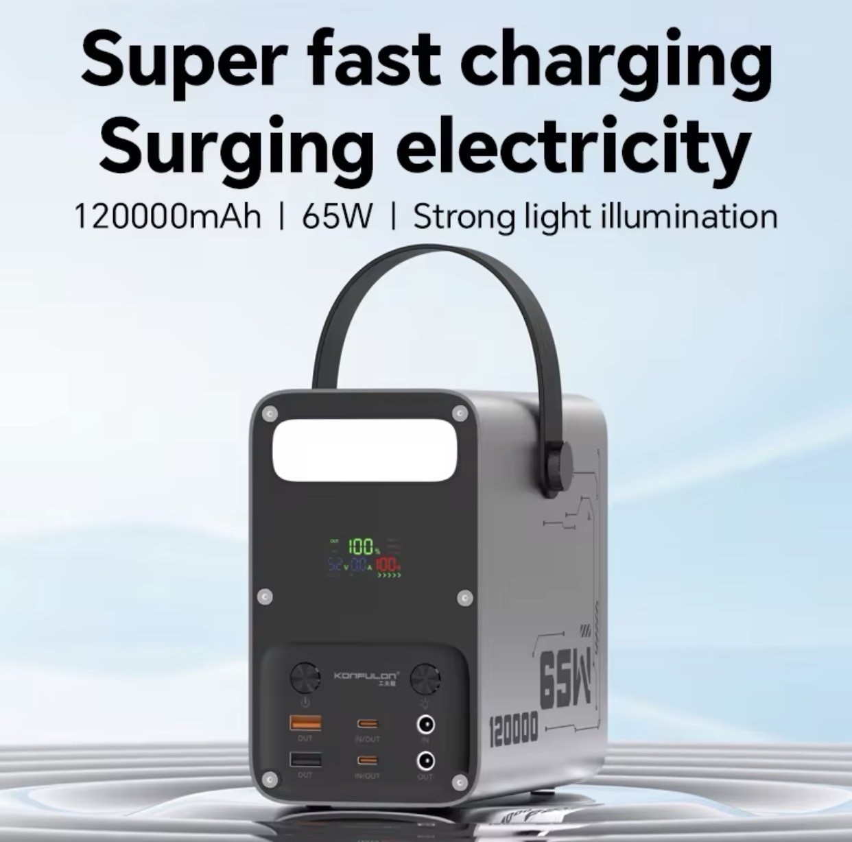 120000mAh Outdoor Power Bank 65W Fast Charge Aluminium Alloy Portable Charger