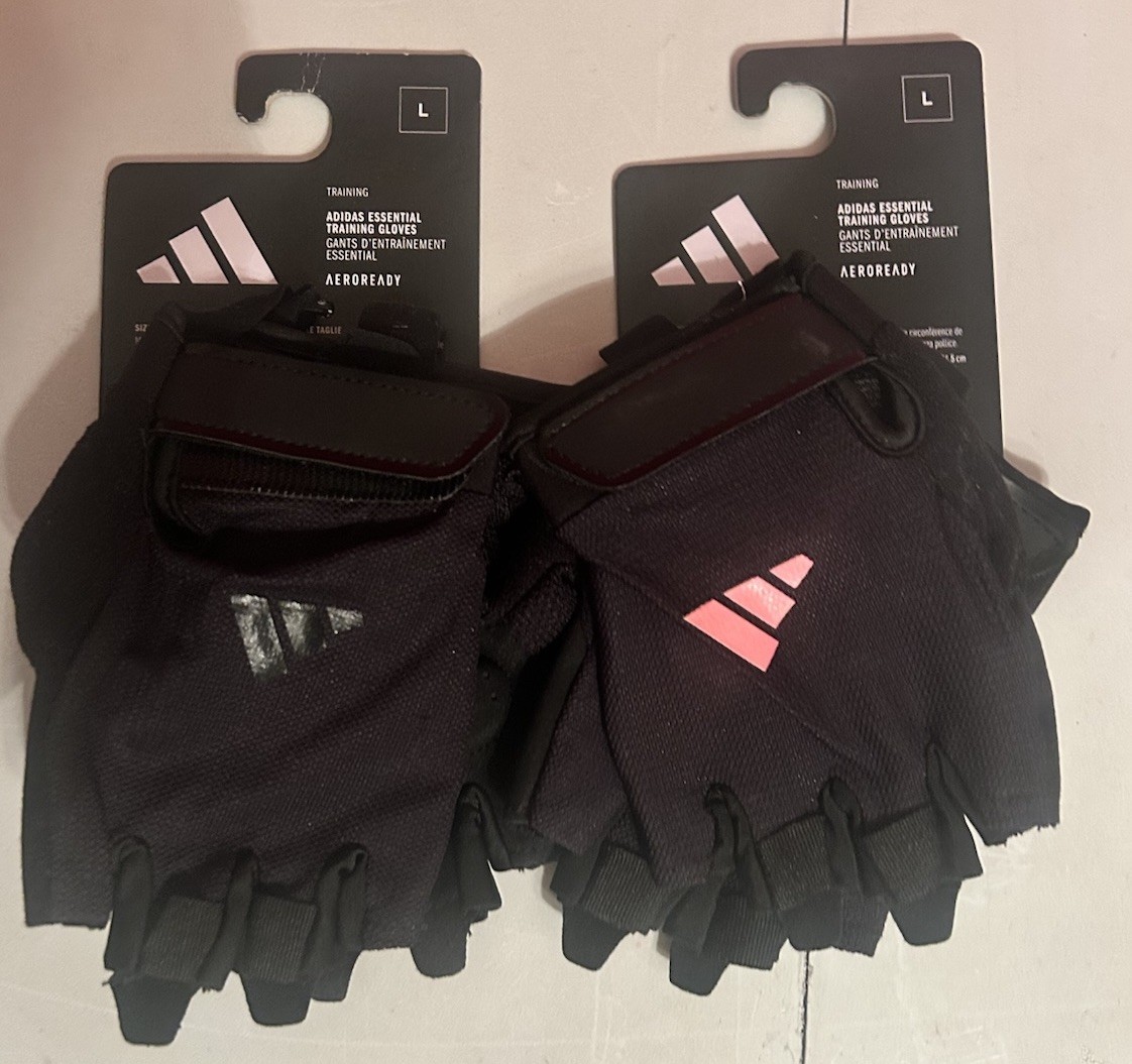 Adidas Large 2 Pair Training Weightlifting Gloves Padded Palm Leather Fingers