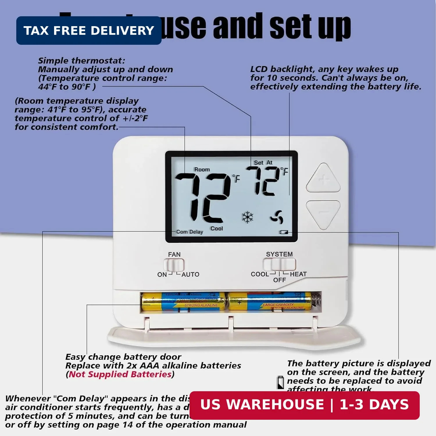 Heagstat Non-Programmable Thermostat for Home Conventional Single-Stage System,