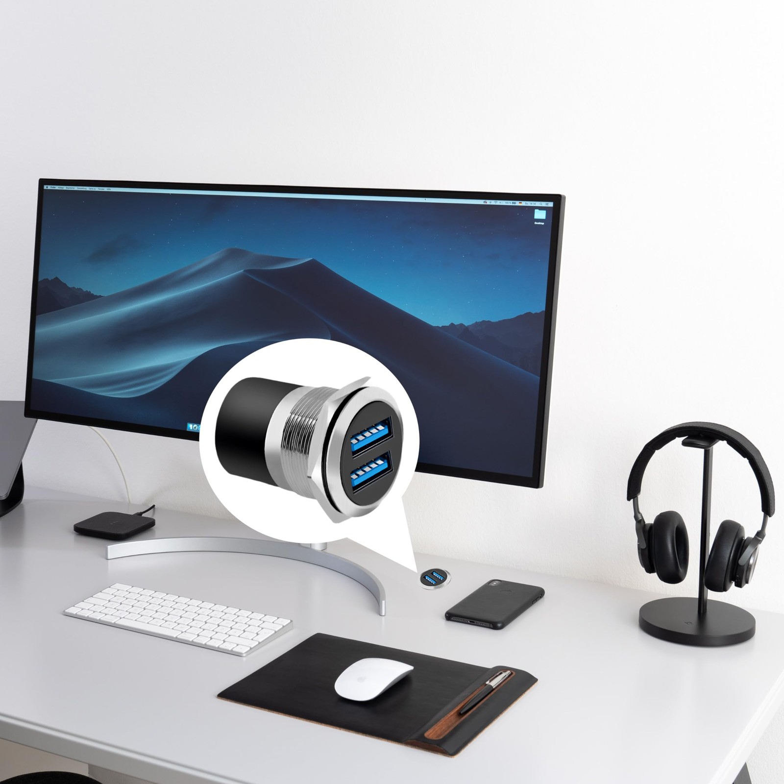 YiKaiEn Dual USB 3.0 Panel Mount Adapter - Threaded Round 1-Pack Silver