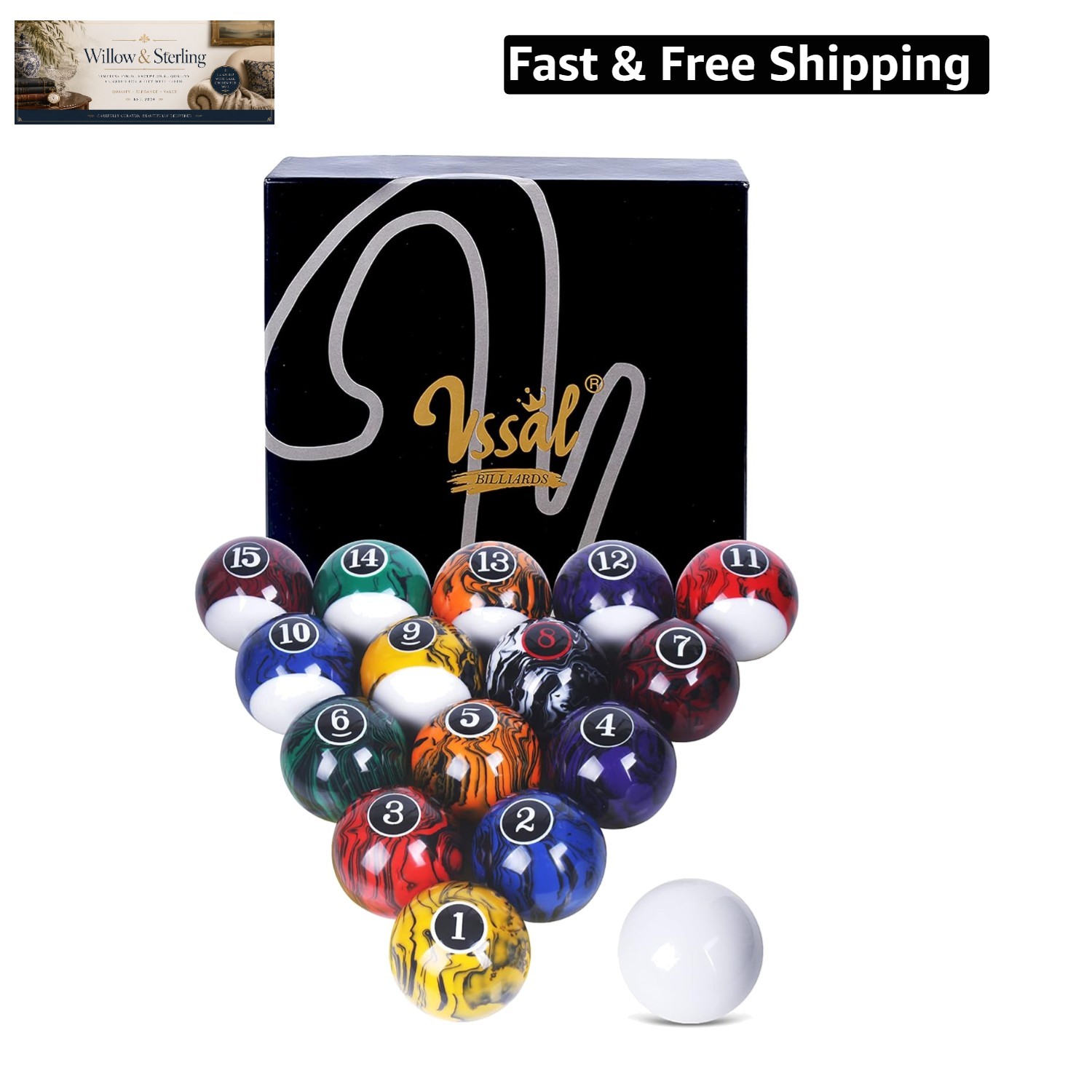 Billiard Balls Set Pool Table Balls Marble-Swirl & Classic Style 16 Ball Set