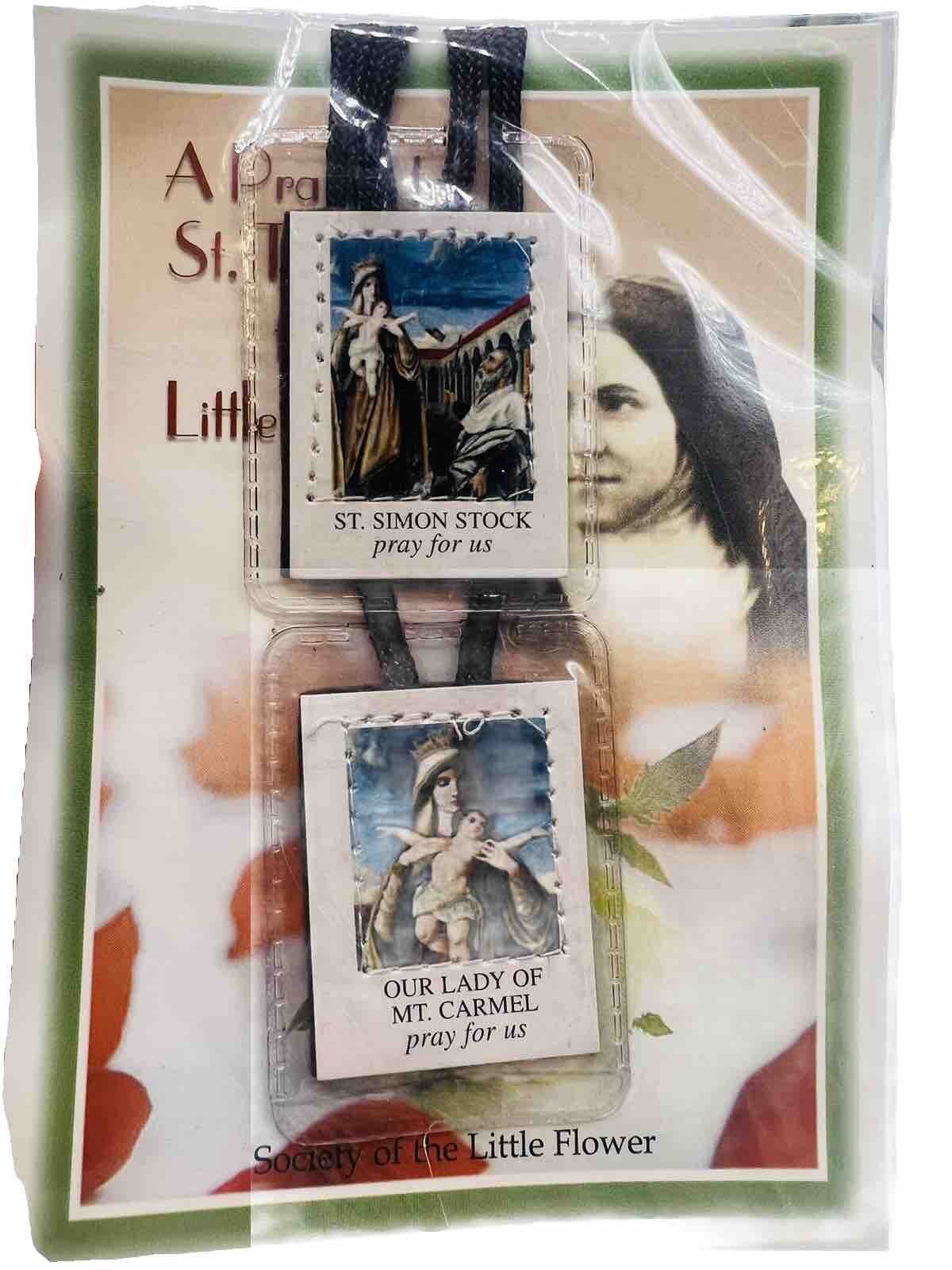 Society Little Flower Lady of Mt Carmel St Simon Stock Pair Scapulars Laminated