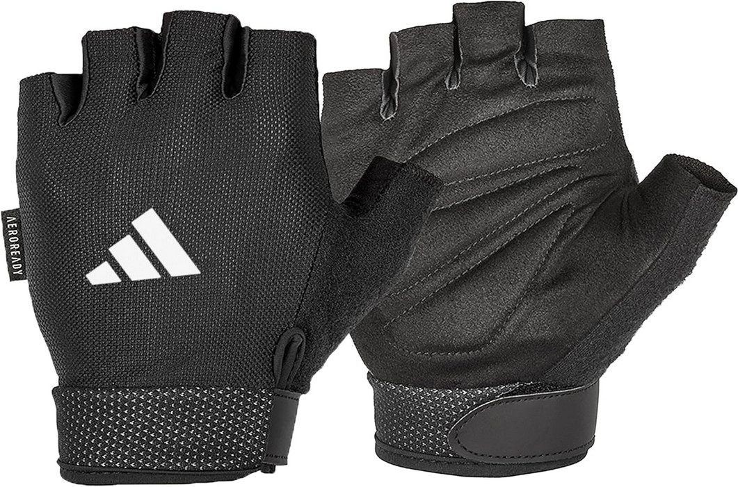 Adidas Medium Essential Adjustable Fingerless Workout Gloves - Black White